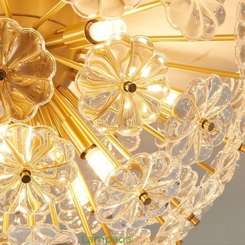 Luminária de teto em forma de flor decorativa moderna de vidro semicircular embutida
