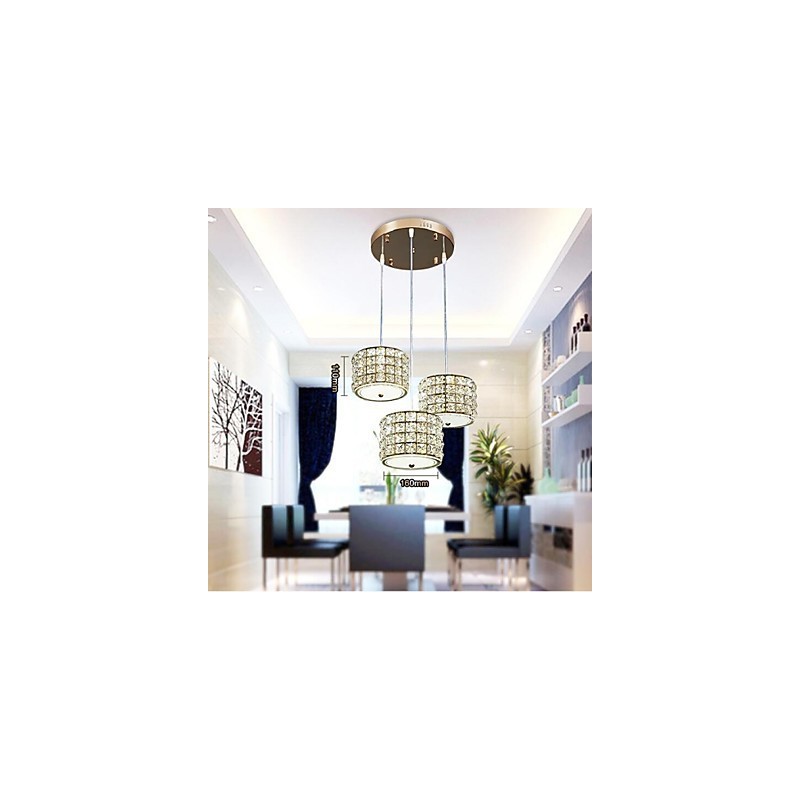 Luminária pendente de cristal com 3 luzes, droplight