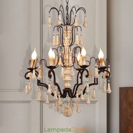 Lustre Pendente de Madeira Estilo Retro Elegante Lustre Pendente de Madeira Estilo Retro Elegante
