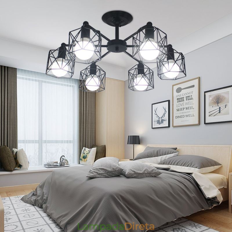 Luminária pendente moderna de gaiola para pássaros, ferro, iluminação decorativa