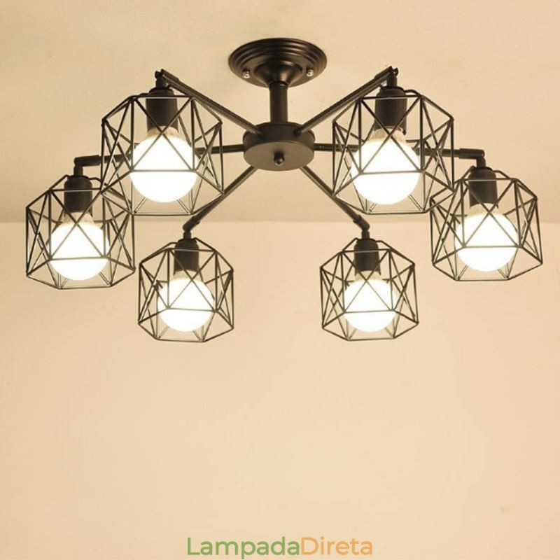 Luminária pendente moderna de gaiola para pássaros, ferro, iluminação decorativa
