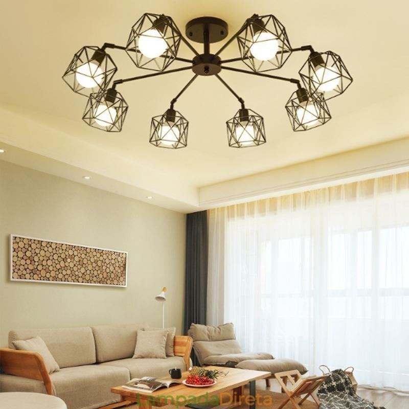 Luminária pendente moderna de gaiola para pássaros, ferro, iluminação decorativa