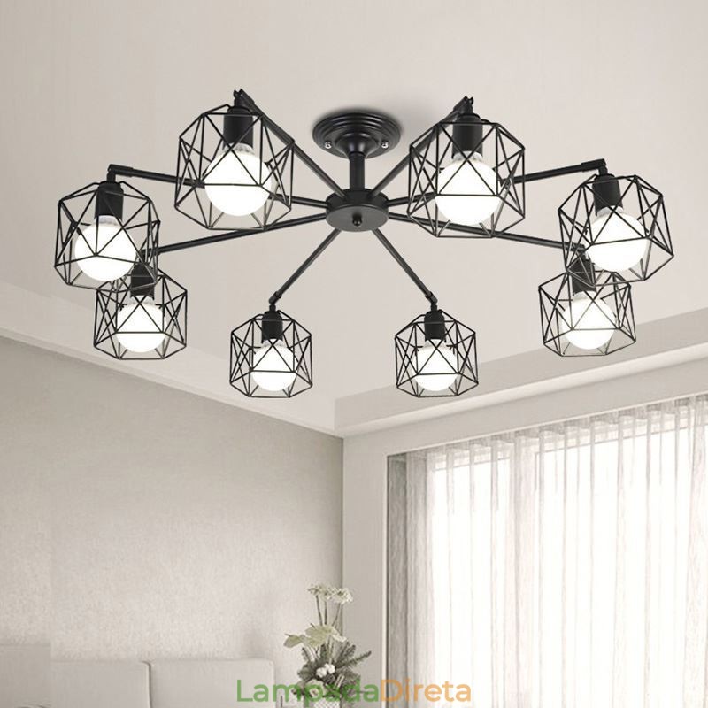 Luminária pendente moderna de gaiola para pássaros, ferro, iluminação decorativa