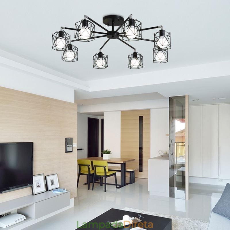 Luminária pendente moderna de gaiola para pássaros, ferro, iluminação decorativa