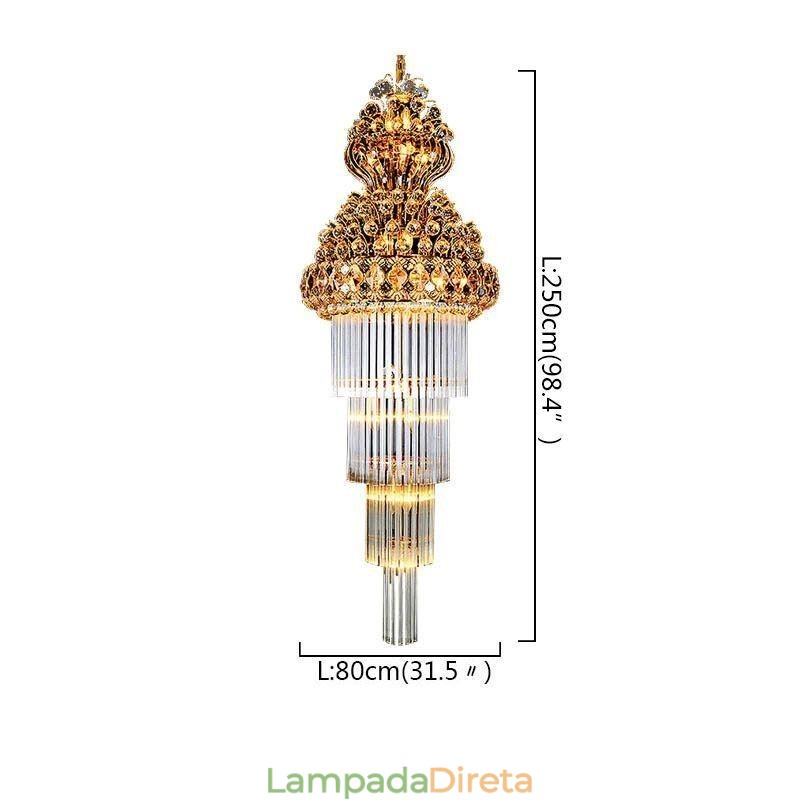 Lustre Império de Cristal Retro Luxo Pingente Longo