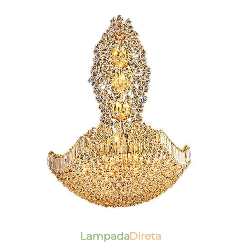 Lustre de Cristal Império Europeu Grande Luminária Pendente Cor Dourada