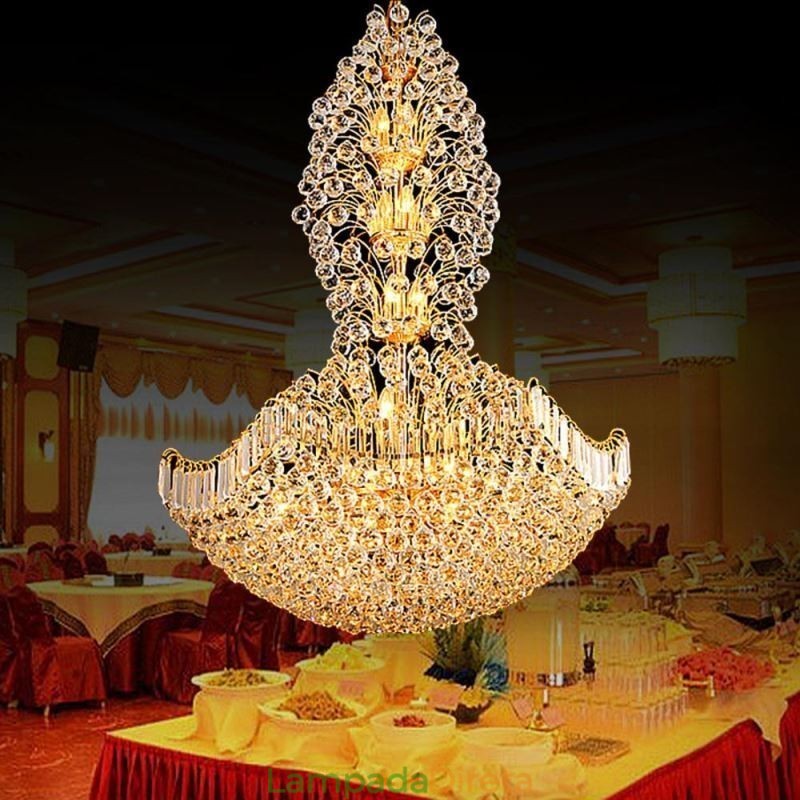 Lustre de Cristal Império Europeu Grande Luminária Pendente Cor Dourada