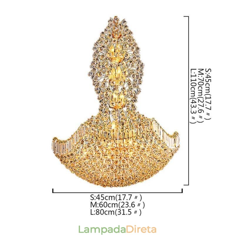 Lustre de Cristal Império Europeu Grande Luminária Pendente Cor Dourada