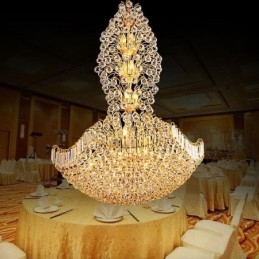 Lustre de Cristal Império Europeu Grande Luminária Pendente Cor Dourada