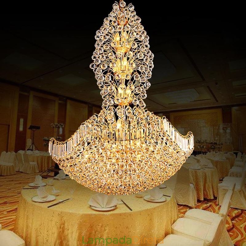 Lustre de Cristal Império Europeu Grande Luminária Pendente Cor Dourada