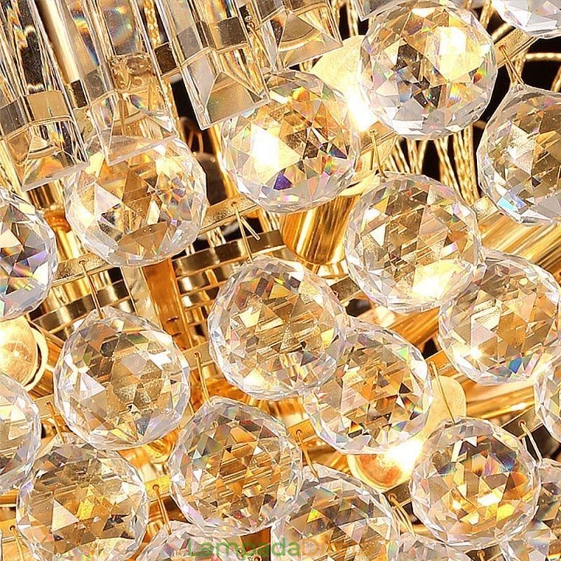 Lustre de Cristal Império Europeu Grande Luminária Pendente Cor Dourada