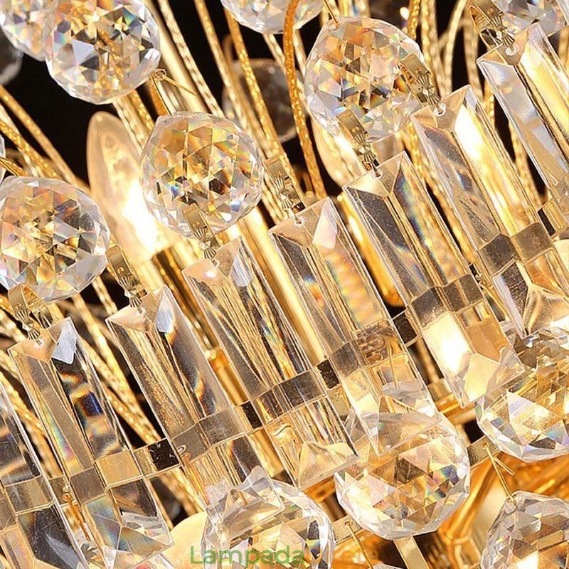 Lustre de Cristal Império Europeu Grande Luminária Pendente Cor Dourada