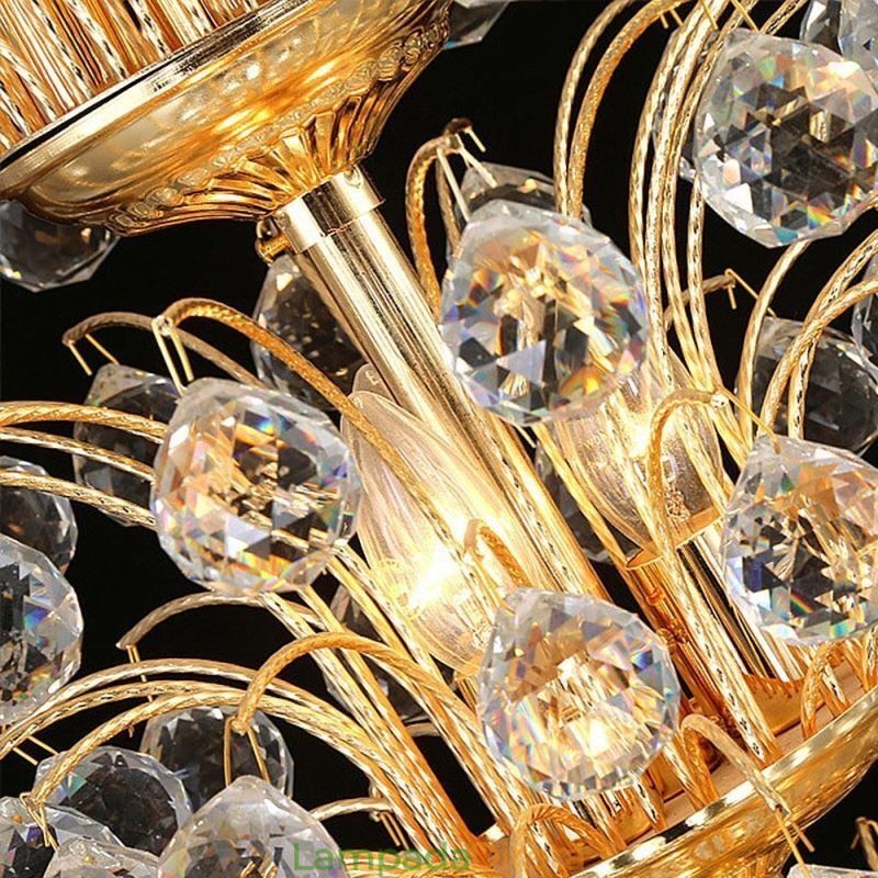 Lustre de Cristal Império Europeu Grande Luminária Pendente Cor Dourada