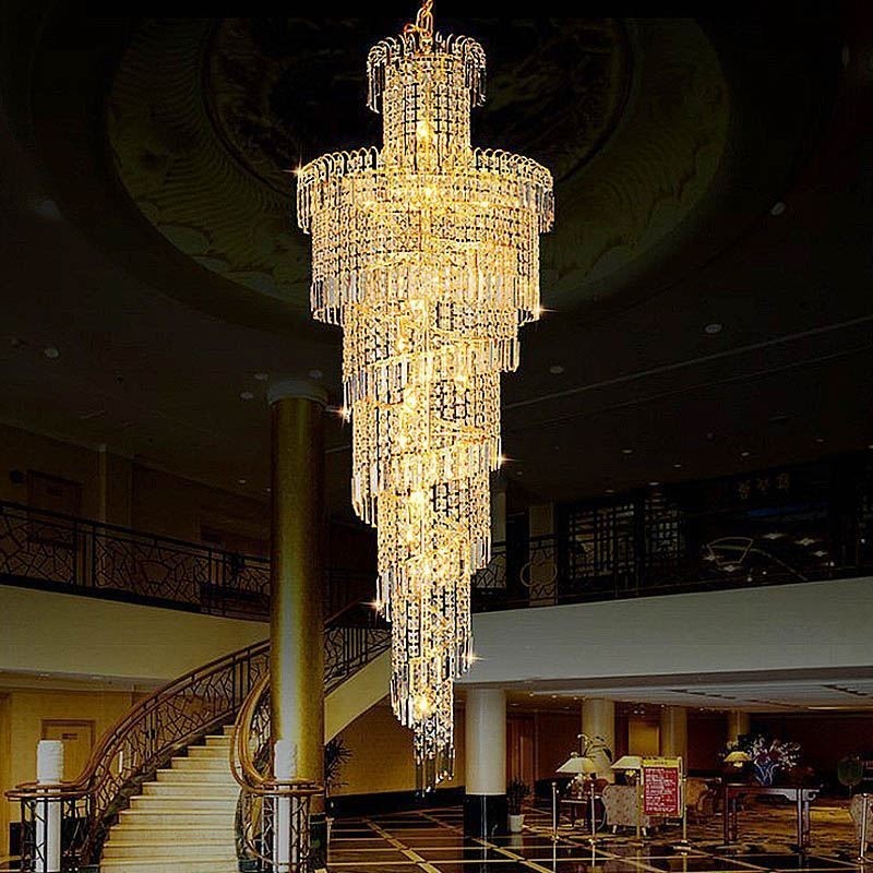 Lustre de cristal europeu grande formato redondo pingente longo