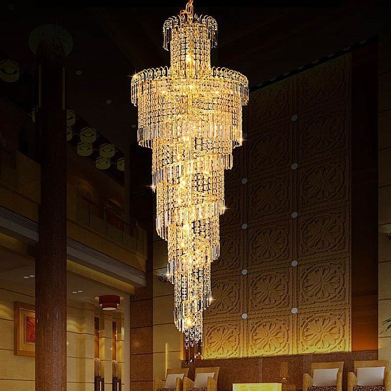Lustre de cristal europeu grande formato redondo pingente longo
