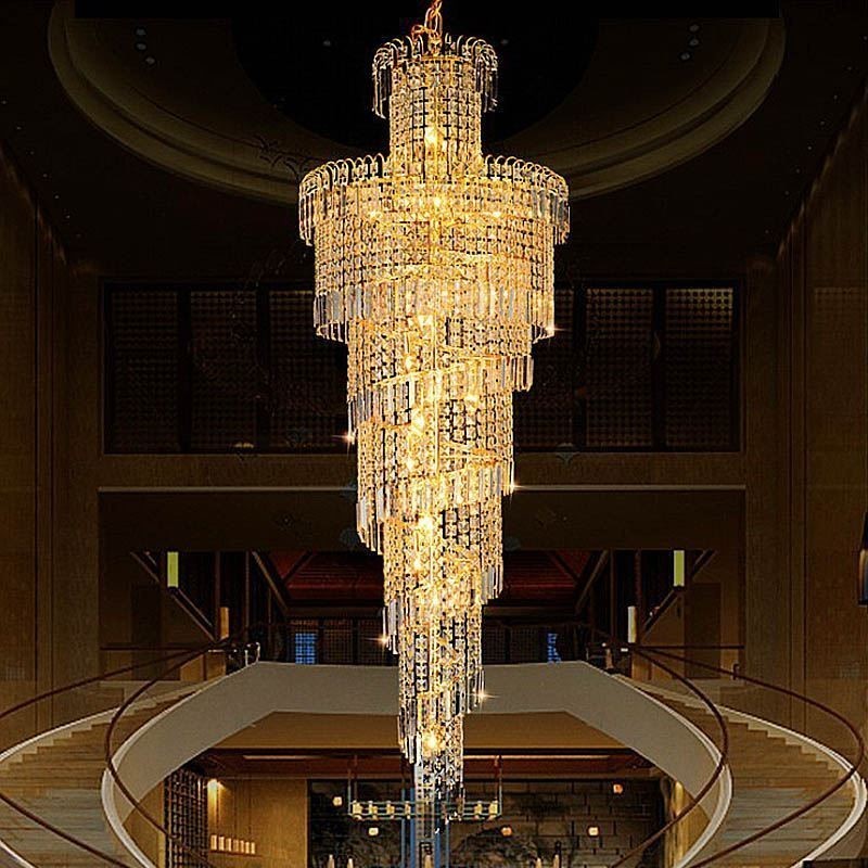 Lustre de cristal europeu grande formato redondo pingente longo