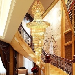 Lustre de cristal de luxo moderno europeu gracioso longo pingente duplex escada