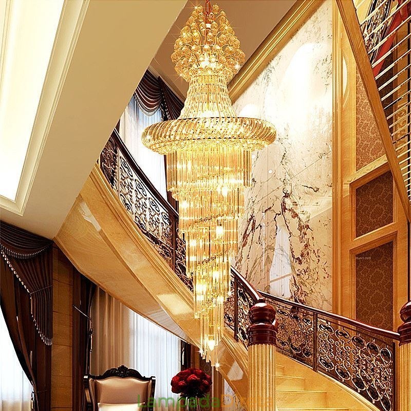 Lustre de cristal de luxo moderno europeu gracioso longo pingente duplex escada
