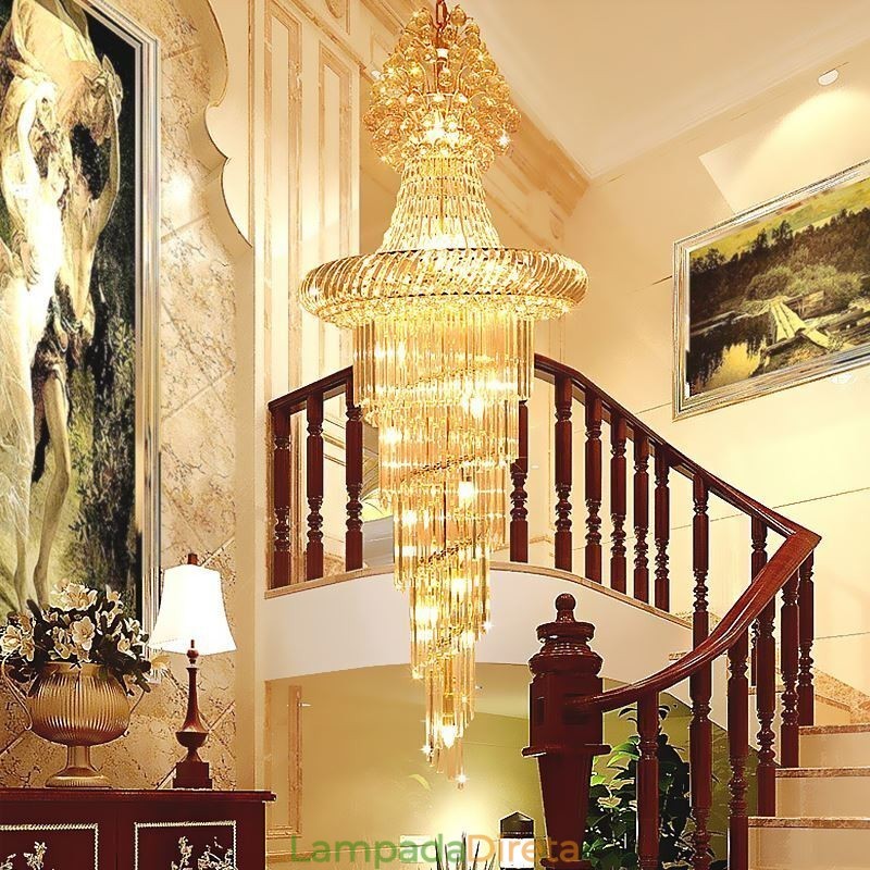 Lustre de cristal de luxo moderno europeu gracioso longo pingente duplex escada