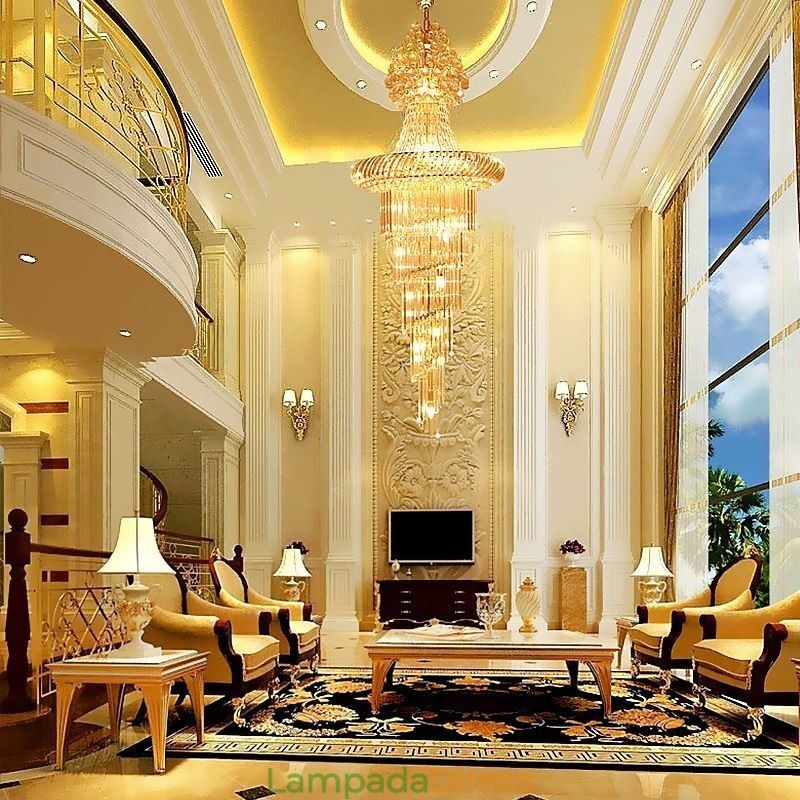 Lustre de cristal de luxo moderno europeu gracioso longo pingente duplex escada