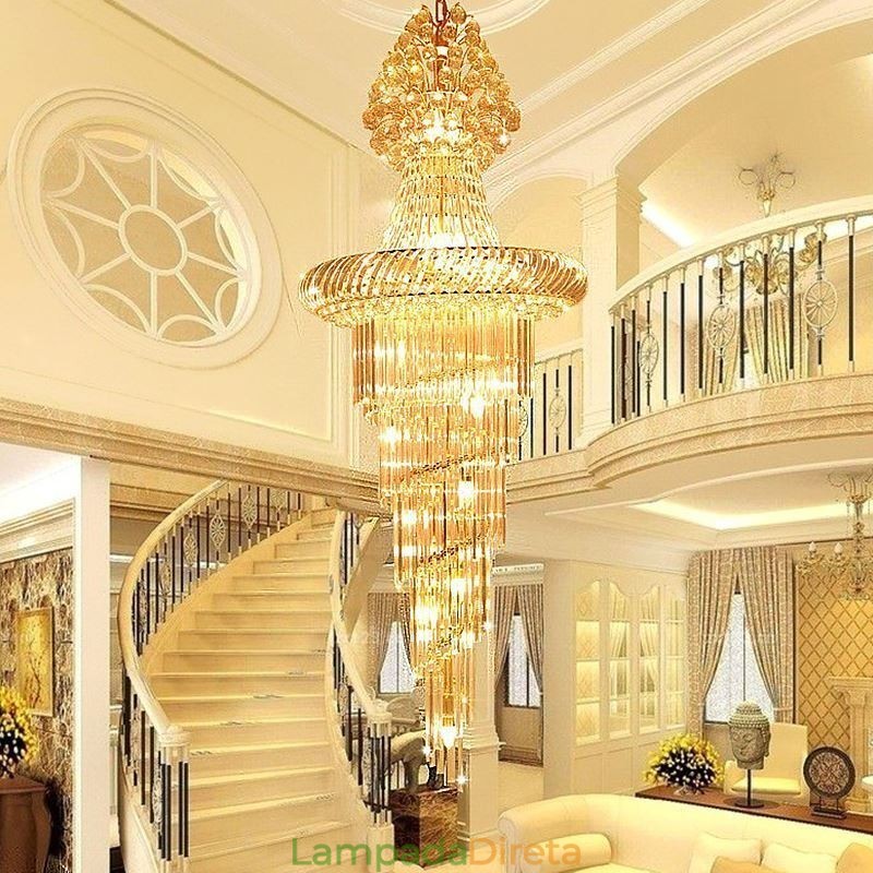 Lustre de cristal de luxo moderno europeu gracioso longo pingente duplex escada