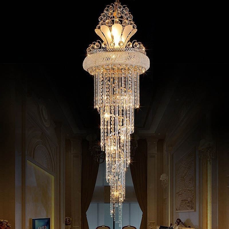 Lustre de cristal gracioso moderno simples longo pingente escada duplex