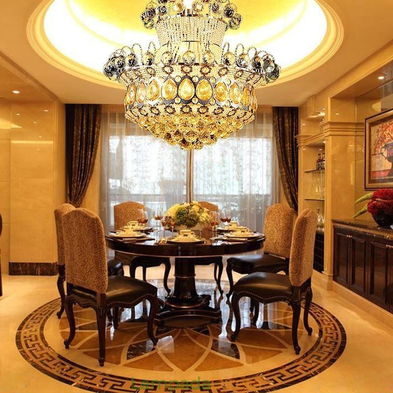 Lustre moderno de ouro império, luminária pendente de cristal simples
