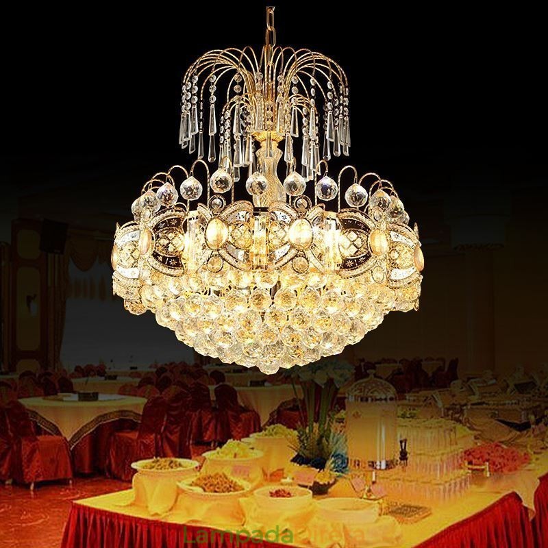 Lustre de cristal gracioso clássico cor dourada luz pendente