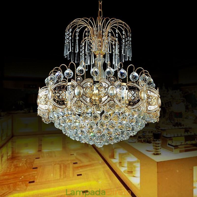 Lustre de cristal gracioso clássico cor dourada luz pendente
