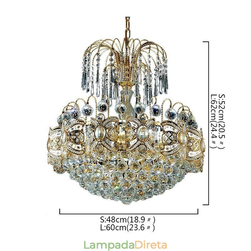Lustre de cristal gracioso clássico cor dourada luz pendente