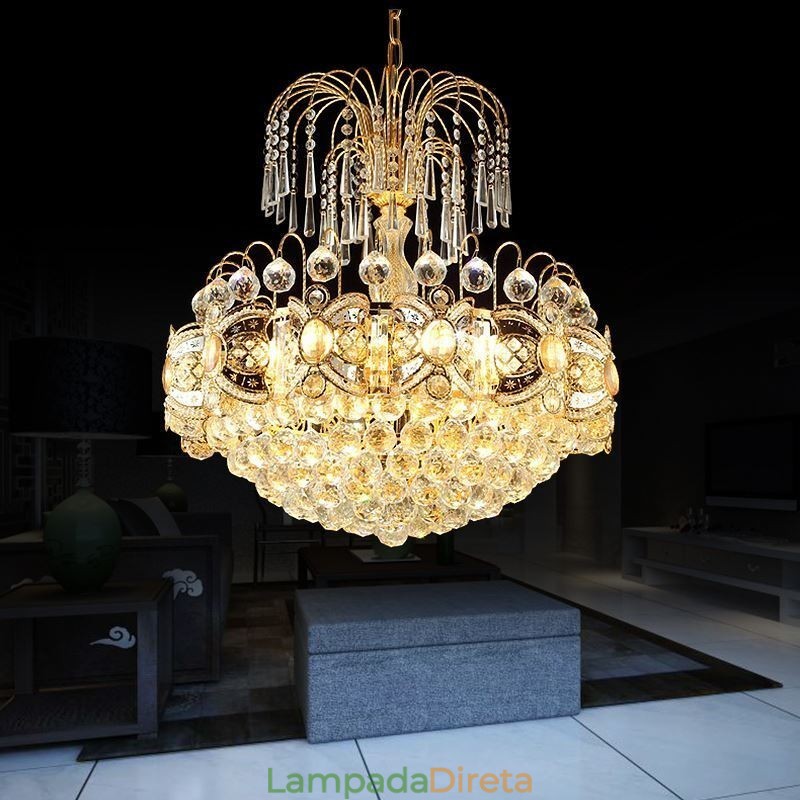 Lustre de cristal gracioso clássico cor dourada luz pendente