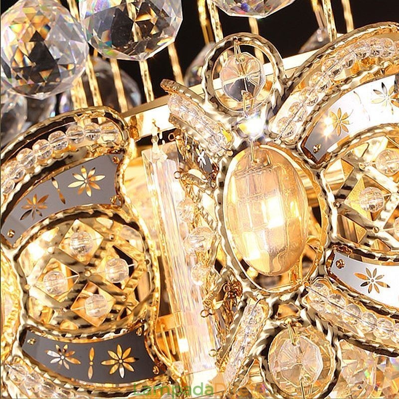 Lustre de cristal gracioso clássico cor dourada luz pendente