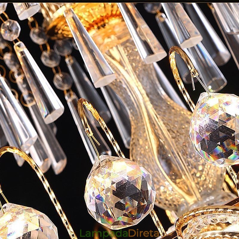 Lustre de cristal gracioso clássico cor dourada luz pendente