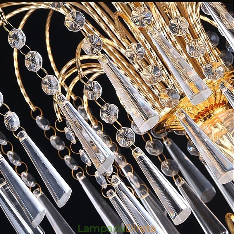 Lustre de cristal gracioso clássico cor dourada luz pendente