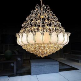 Lustre de Cristal Império Contemporâneo Luz Pingente Cor Dourada Lotus