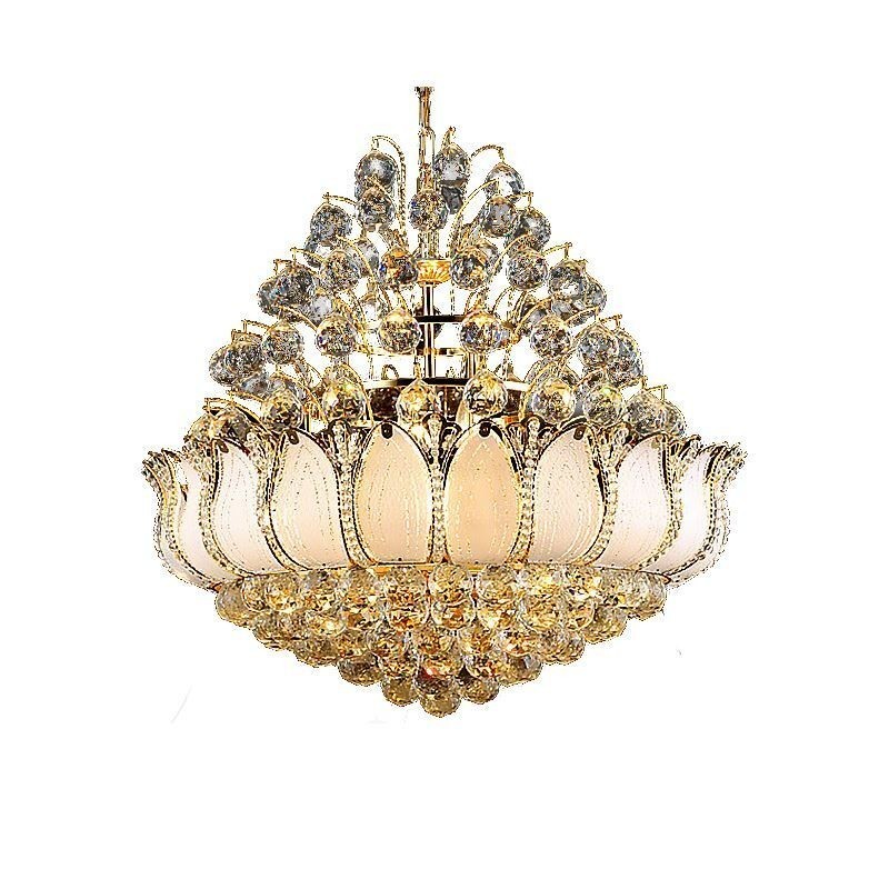 Lustre de Cristal Império Contemporâneo Luz Pingente Cor Dourada Lotus