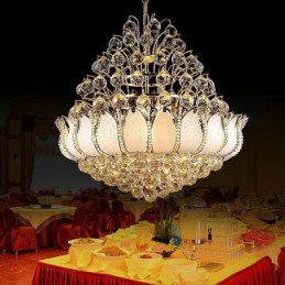 Lustre de Cristal Império Contemporâneo Luz Pingente Cor Dourada Lotus