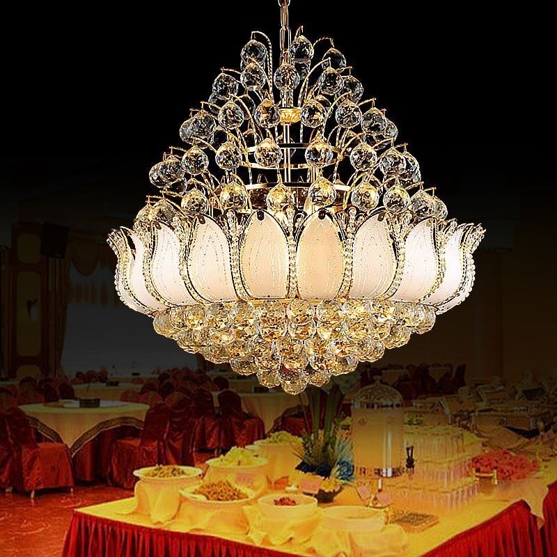 Lustre de Cristal Império Contemporâneo Luz Pingente Cor Dourada Lotus