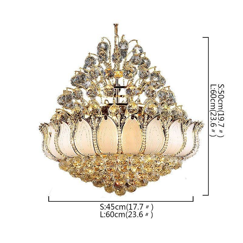 Lustre de Cristal Império Contemporâneo Luz Pingente Cor Dourada Lotus
