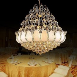Lustre de Cristal Império Contemporâneo Luz Pingente Cor Dourada Lotus