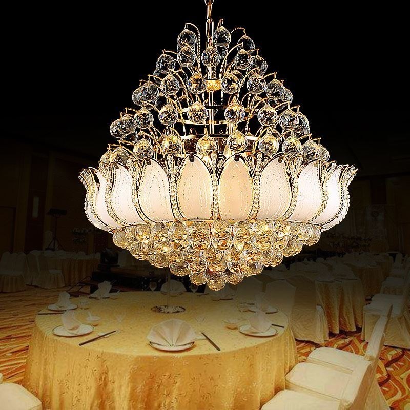 Lustre de Cristal Império Contemporâneo Luz Pingente Cor Dourada Lotus