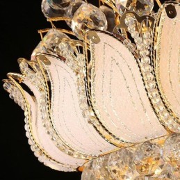 Lustre de Cristal Império Contemporâneo Luz Pingente Cor Dourada Lotus