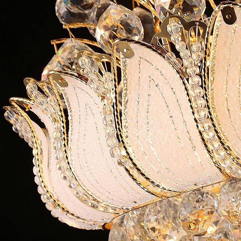 Lustre de Cristal Império Contemporâneo Luz Pingente Cor Dourada Lotus