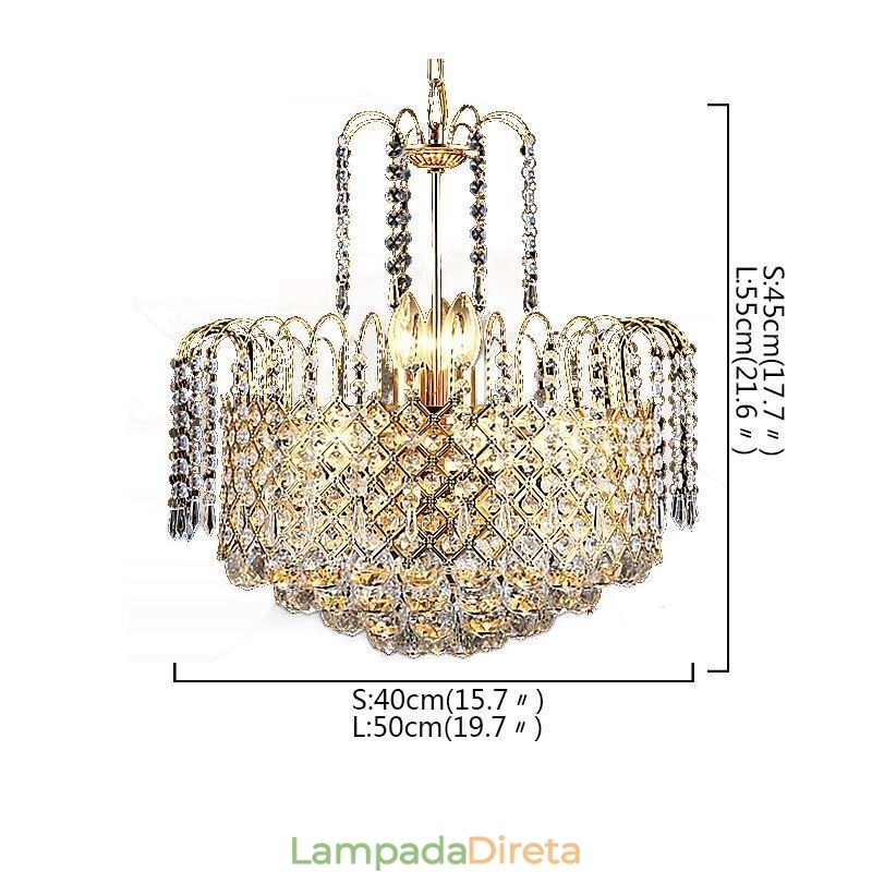 Lustre de cristal de luxo moderno e elegante luz pendente