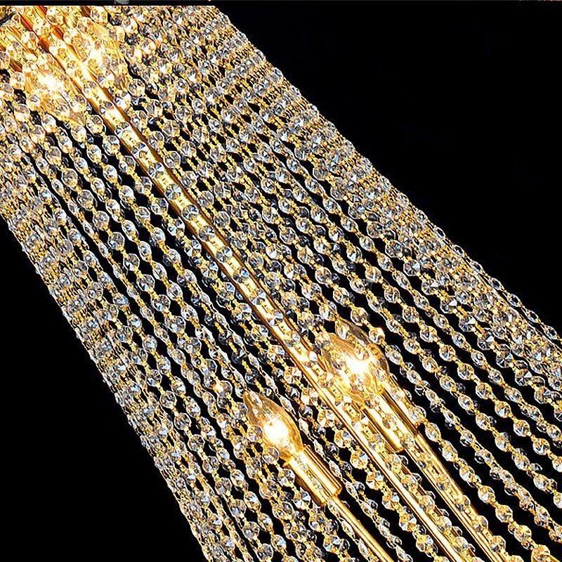 Elegante lustre de cristal europeu pendente luz longa lustre suspenso duplex escada