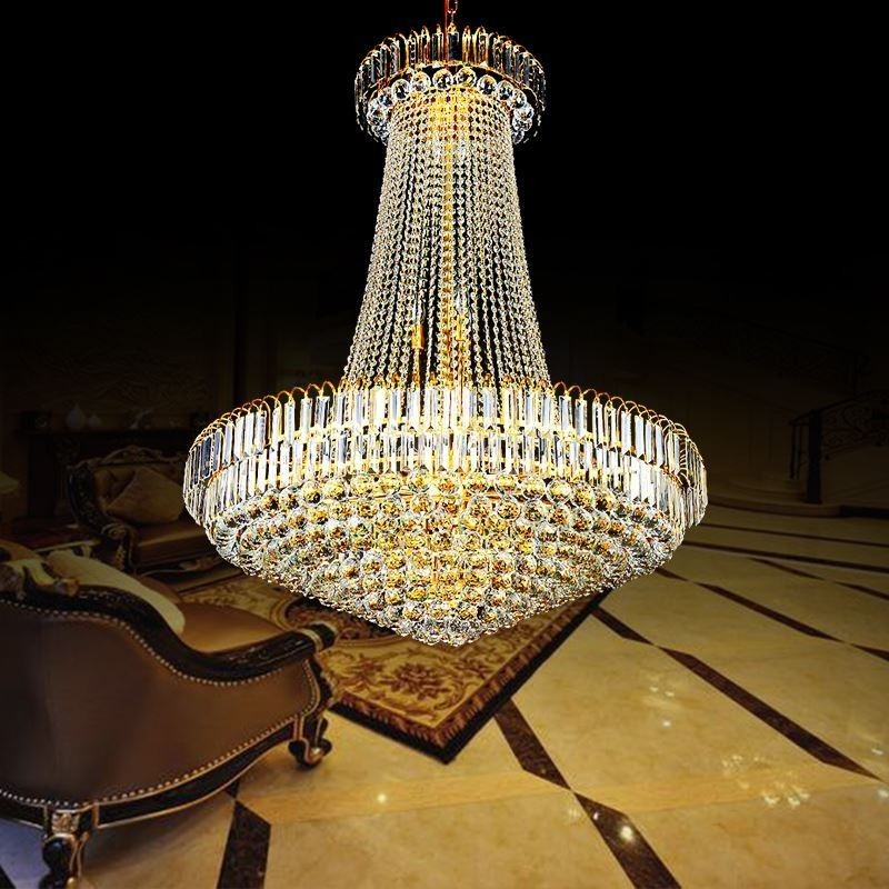 Elegante lustre de cristal europeu pendente luz longa lustre suspenso duplex escada