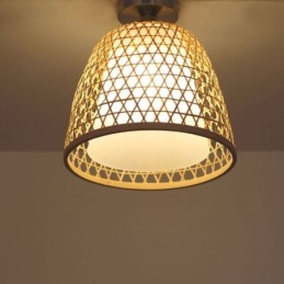 Luminária de teto redonda criativa semi-embutida de bambu para iluminação de vestíbulo