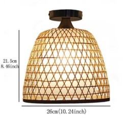 Luminária de teto redonda criativa semi-embutida de bambu para iluminação de vestíbulo