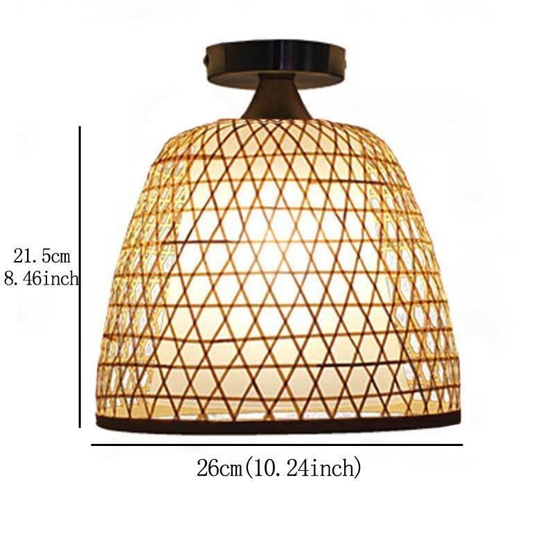 Luminária de teto redonda criativa semi-embutida de bambu para iluminação de vestíbulo