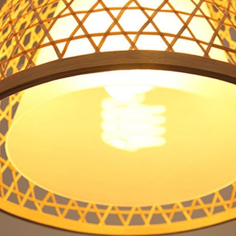 Luminária de teto redonda criativa semi-embutida de bambu para iluminação de vestíbulo